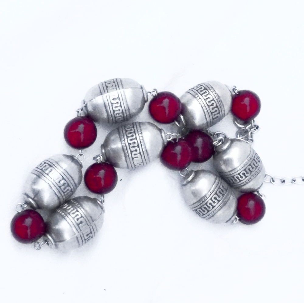 Vintage Silver and Catilan Tribal Bead Necklace - Picture 6 of 6